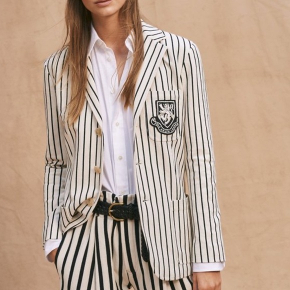 Polo Ralph Lauren Cream and Black Striped Crest Jacket with tag size 4 - Picture 1 of 6